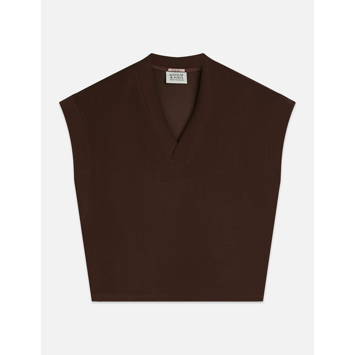 Sweat Tencel V-Neck Shortsleeved - Hot Fudge