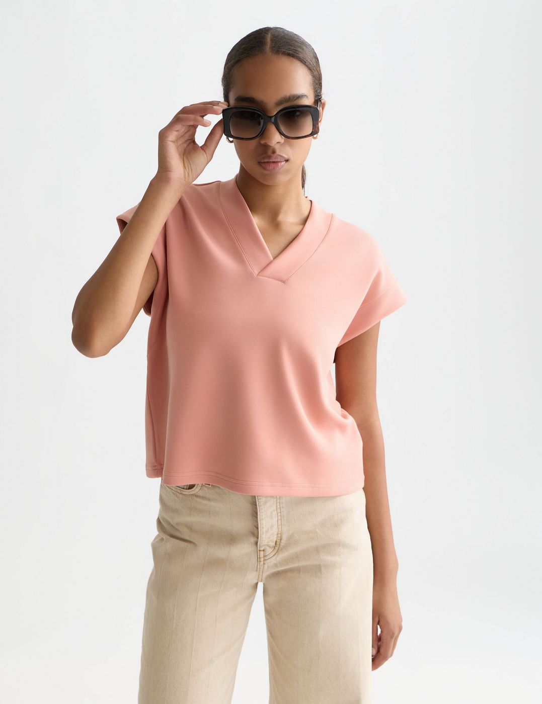Tencel V-Neck Shortsleeved Sweatshirt - Canyon Clay