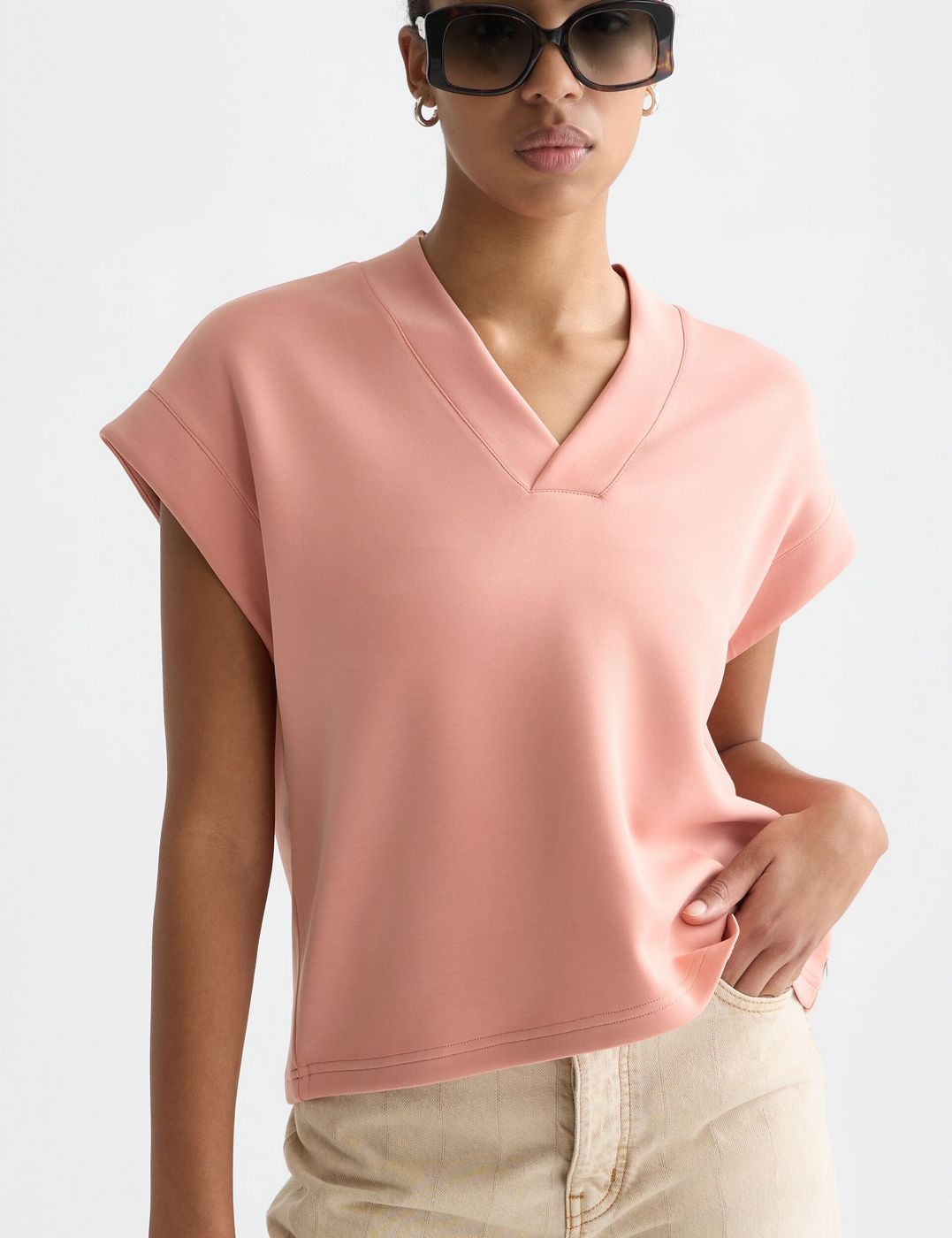 Tencel V-Neck Shortsleeved Sweatshirt - Canyon Clay