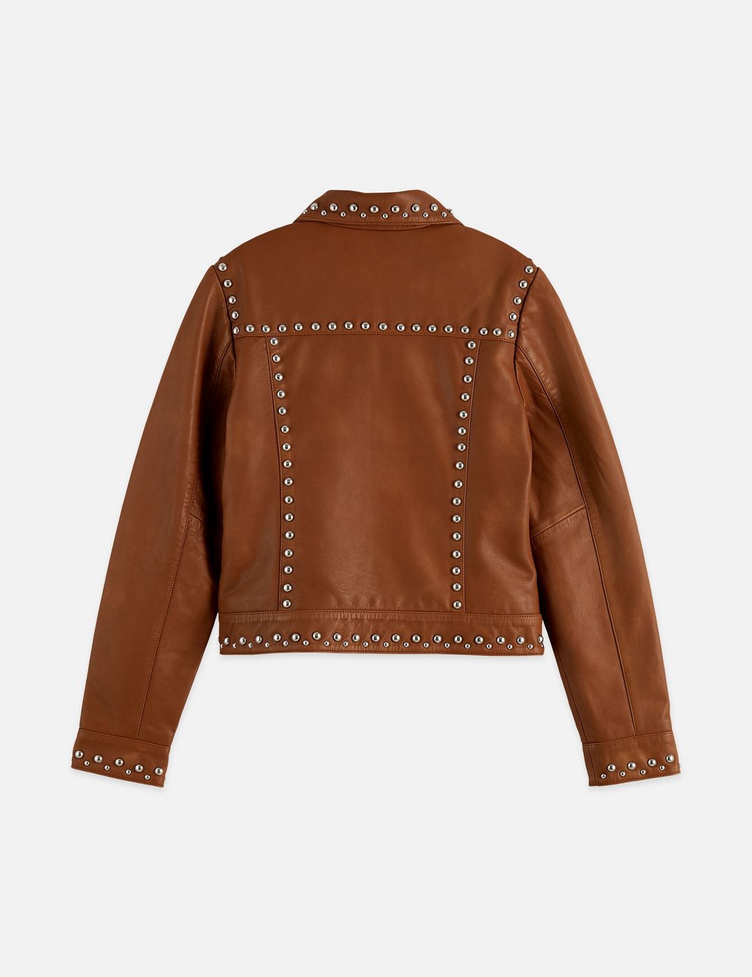 Studded Leather Trucker - Cognac