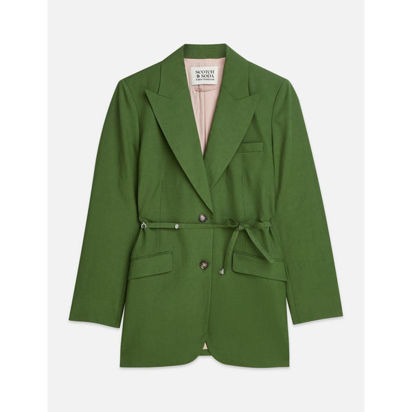 Blazer Linen Blend With Charm Belt - Garden Green