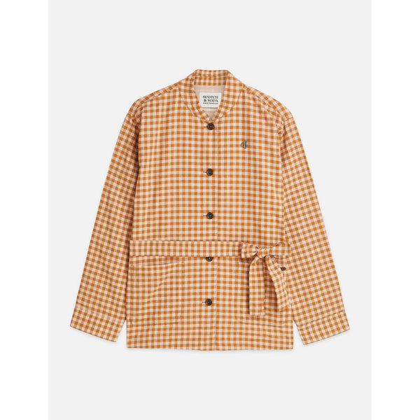 Blazer Linen Blend Gingham Belted - Rose Dust