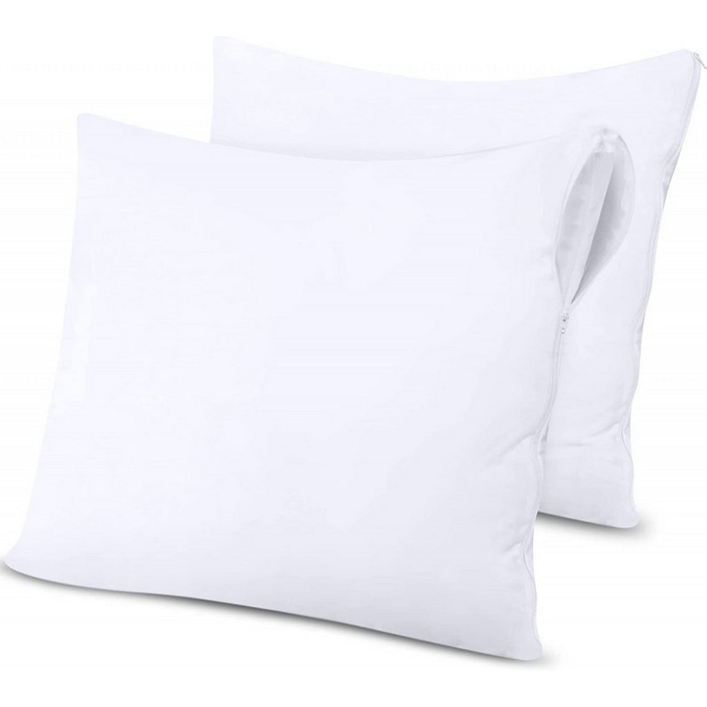 Set of 2 Pillow Protectors - Waterproof Anti-Mite Sponge - White