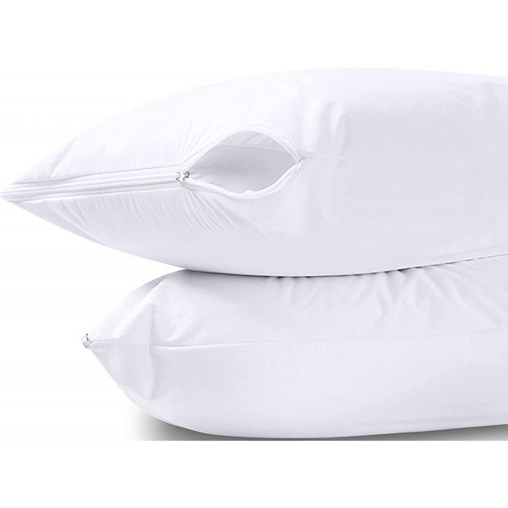 Set of 2 Pillow Protectors - Waterproof Anti-Mite Sponge - White