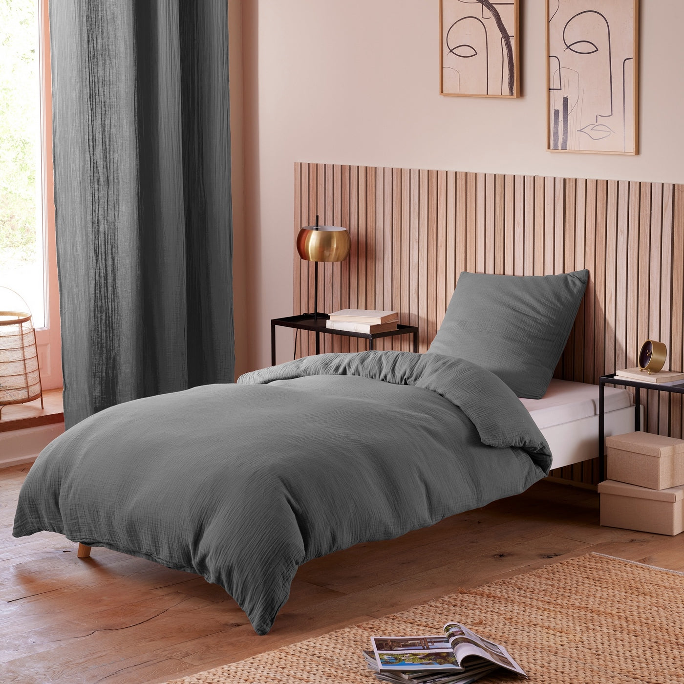 Duvet Set (Cover + Pillowcases) - 100% Cotton Gauze - Slate