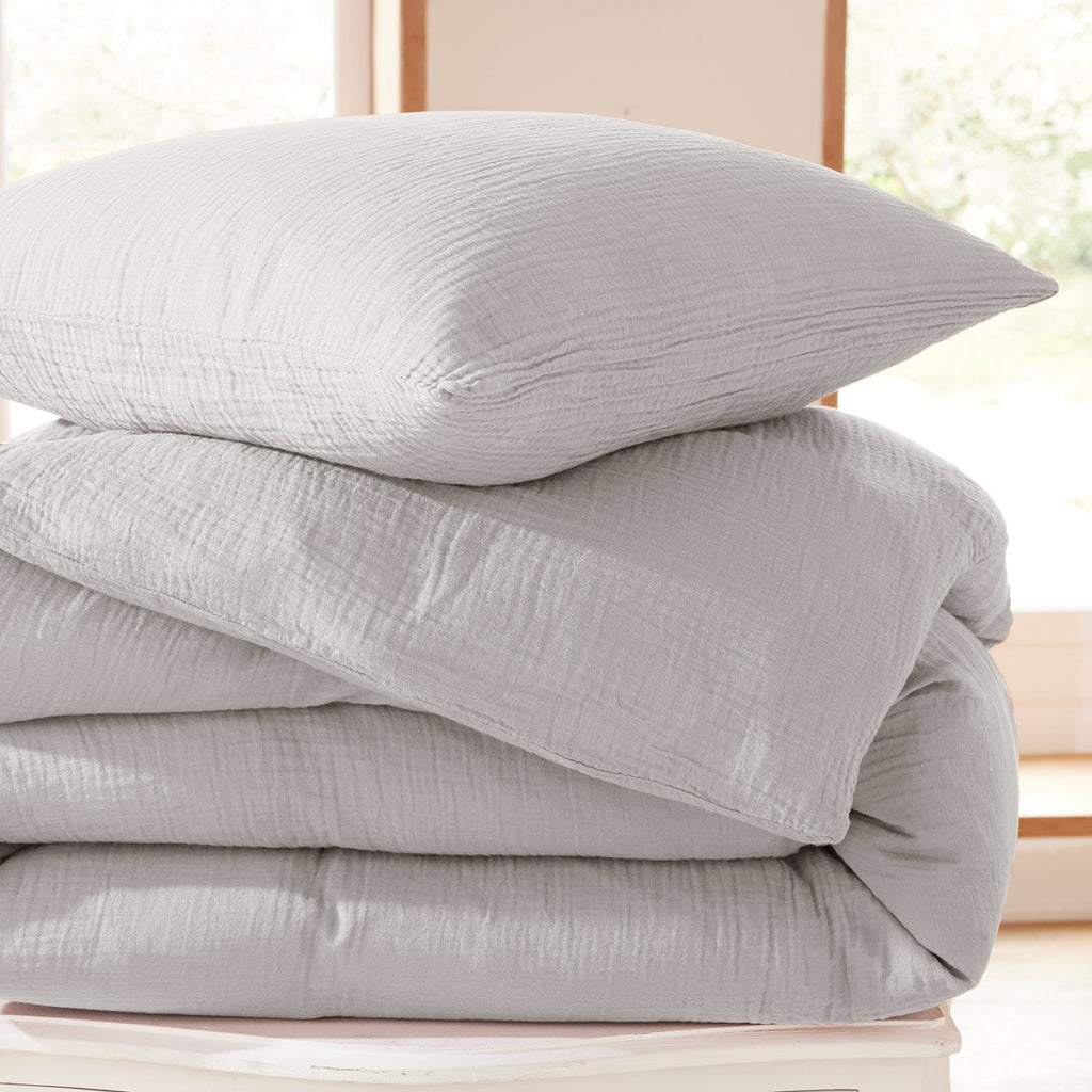 Parure De Couette (Housse + Taies D'Oreiller) - 100% Gaze De Coton - Perle