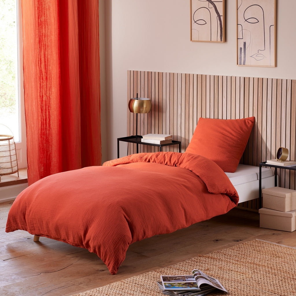 Duvet Set (Cover + Pillowcases) - 100% Cotton Gauze - Orange