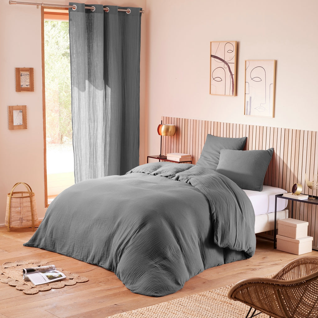 Duvet Set (Cover + Pillowcases) - 100% Cotton Gauze - Slate