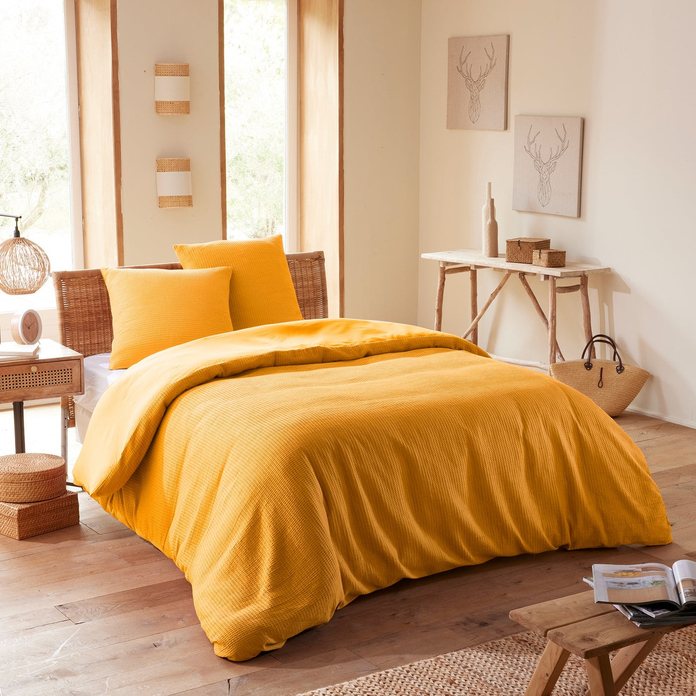 Duvet Set (Cover + Pillowcases) - Honeycomb - Curry