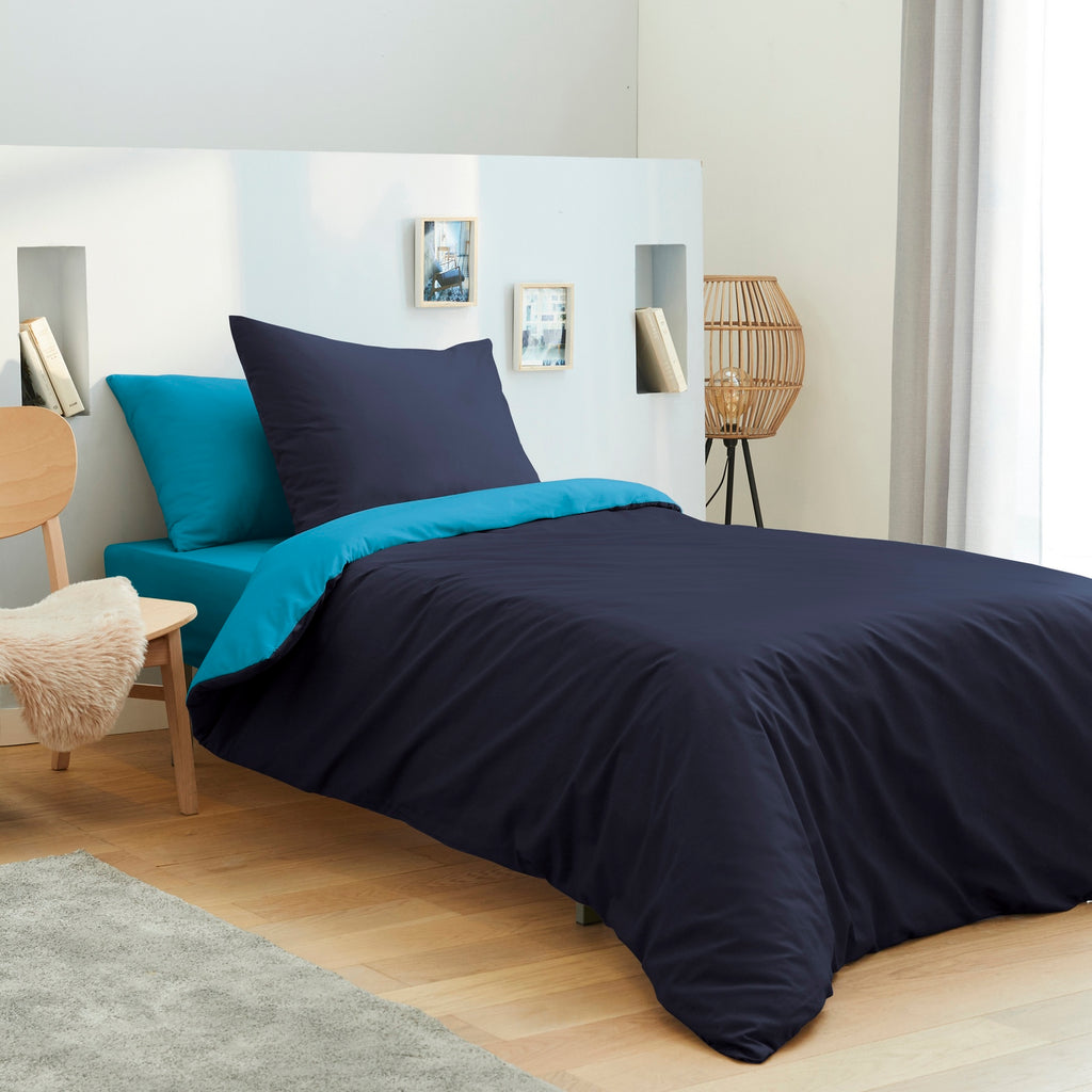 Duvet Cover Pack - 100% Cotton - Navy/Turquoise