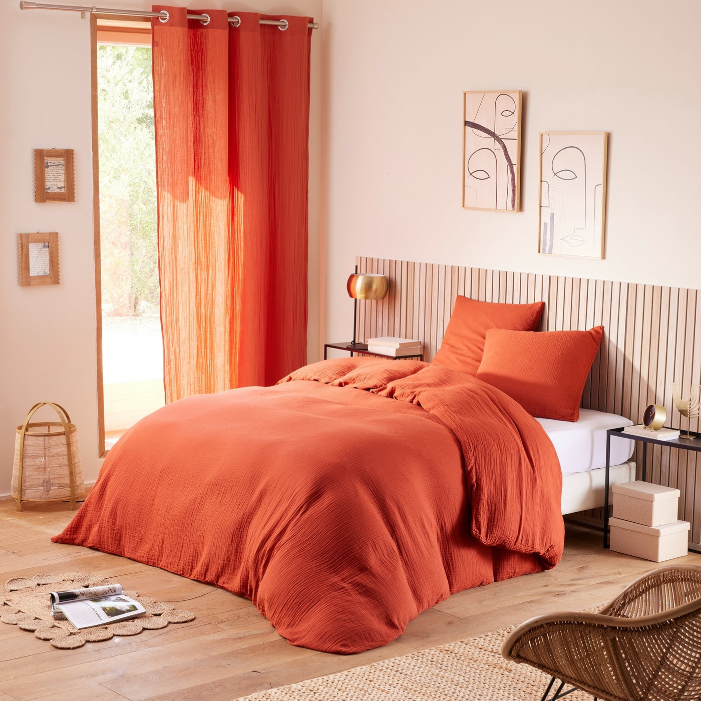 Complete Pack (Duvet Cover + Pillowcase(s) + Fitted Sheet) - Cotton Gauze - Terracotta