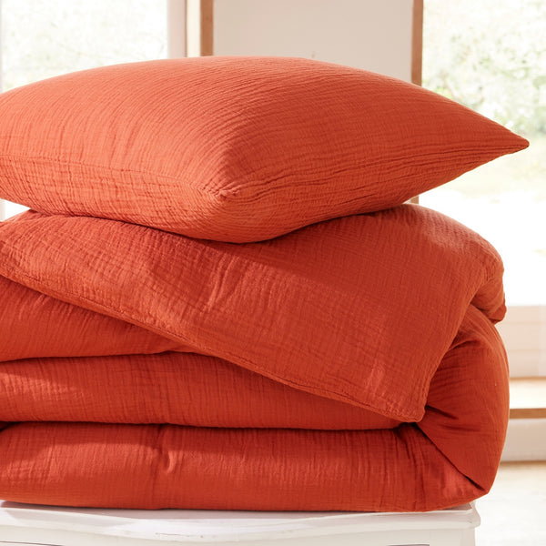 Pack Completo (Funda Nórdica + Funda(s) de Almohada + Sábana Bajera) - Gasa de Algodón - Terracota
