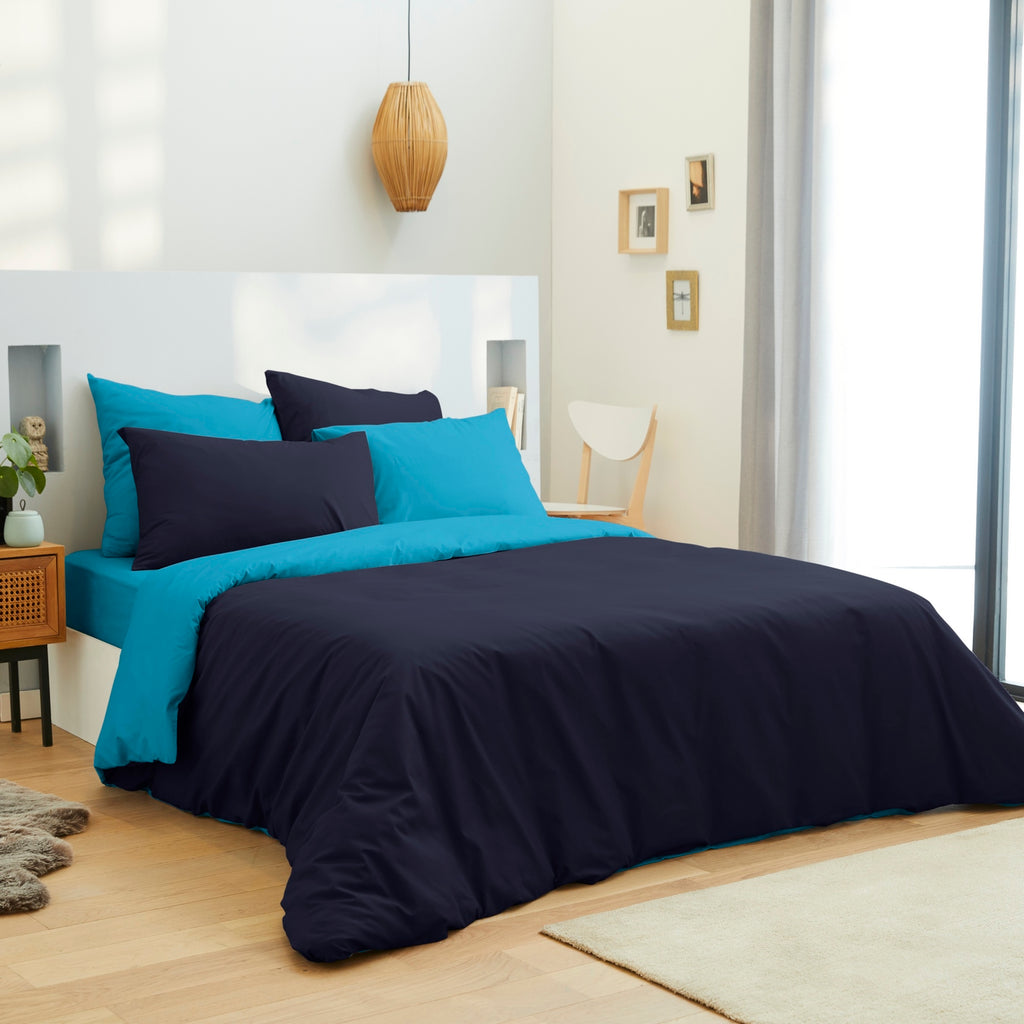 Duvet Cover Pack - 100% Cotton - Navy/Turquoise