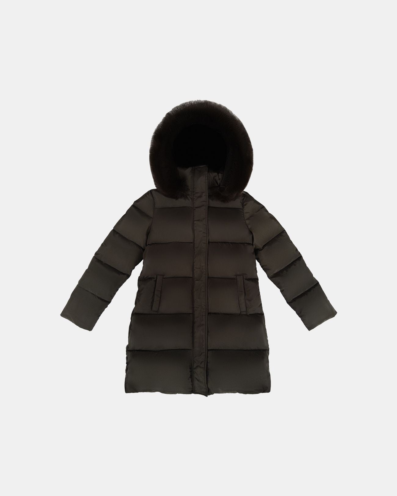 Mid-length khaki fitted down jacket_1