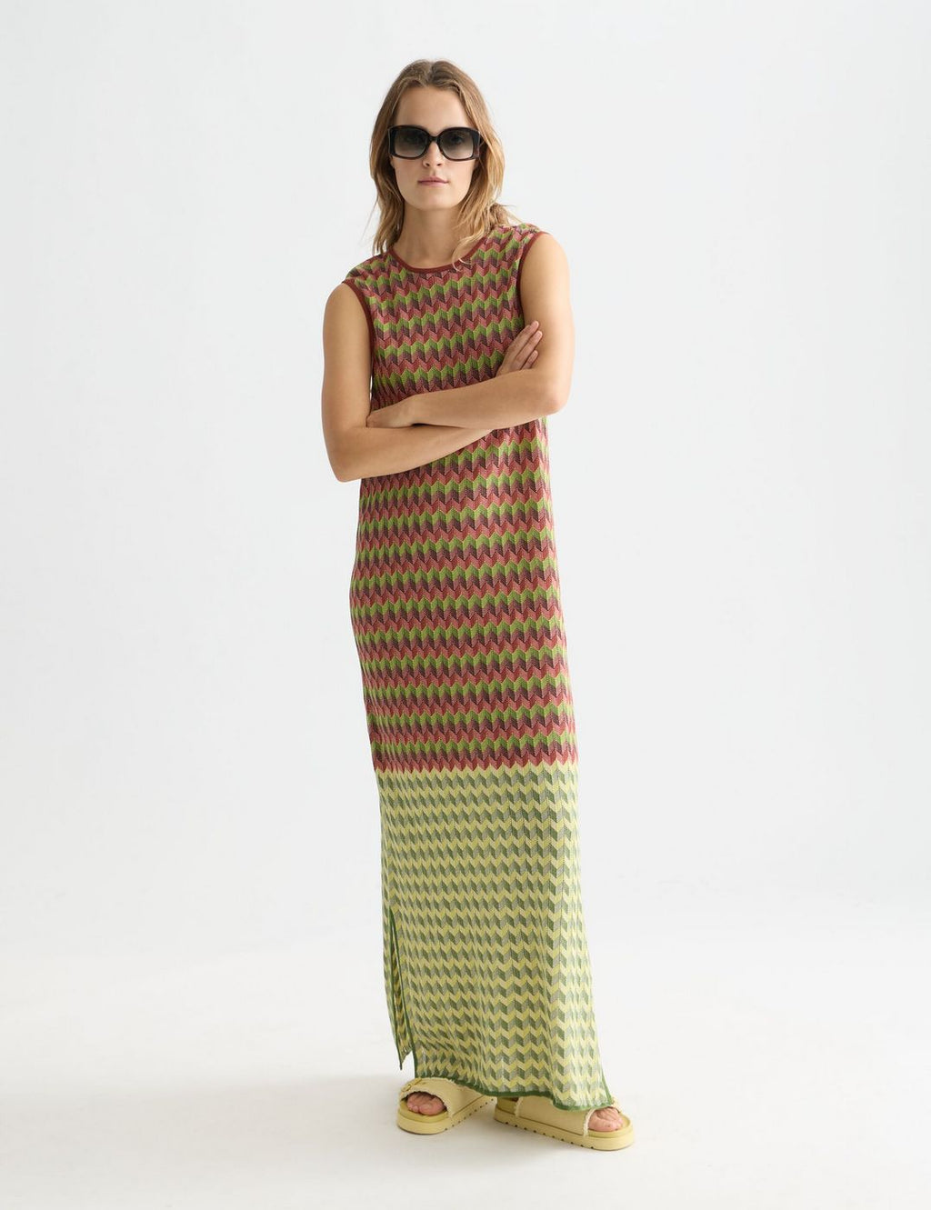 Chevron Knitted Maxi Dress - Burnt Henna