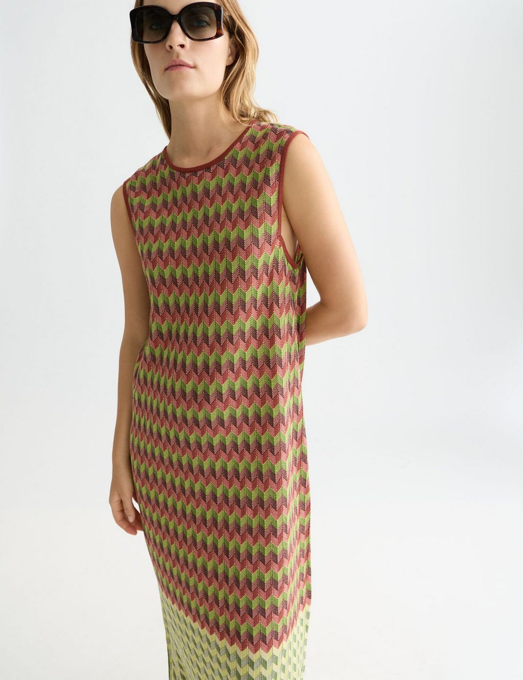 Chevron Knitted Maxi Dress - Burnt Henna