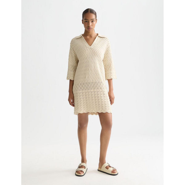 Robe Pointelle Stitch Knitted Short Tunic - Fog