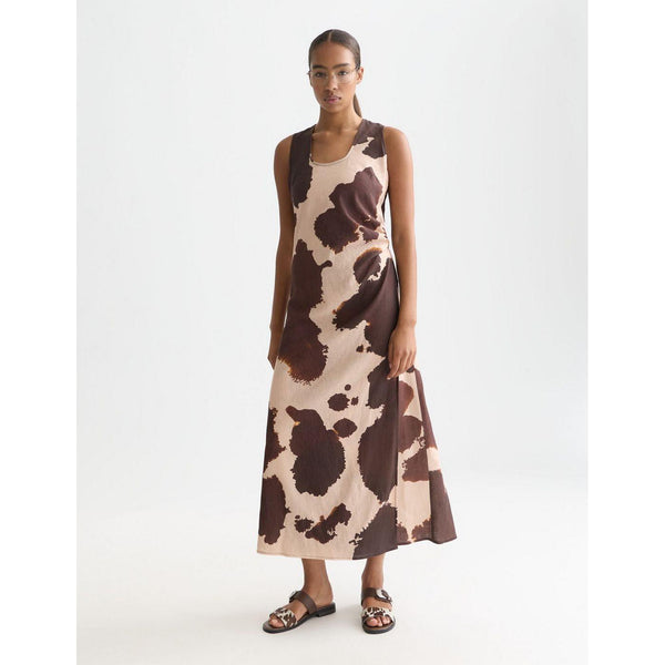 Robe Linen Ankle Length Wrap - Painterly Animal Eggnog