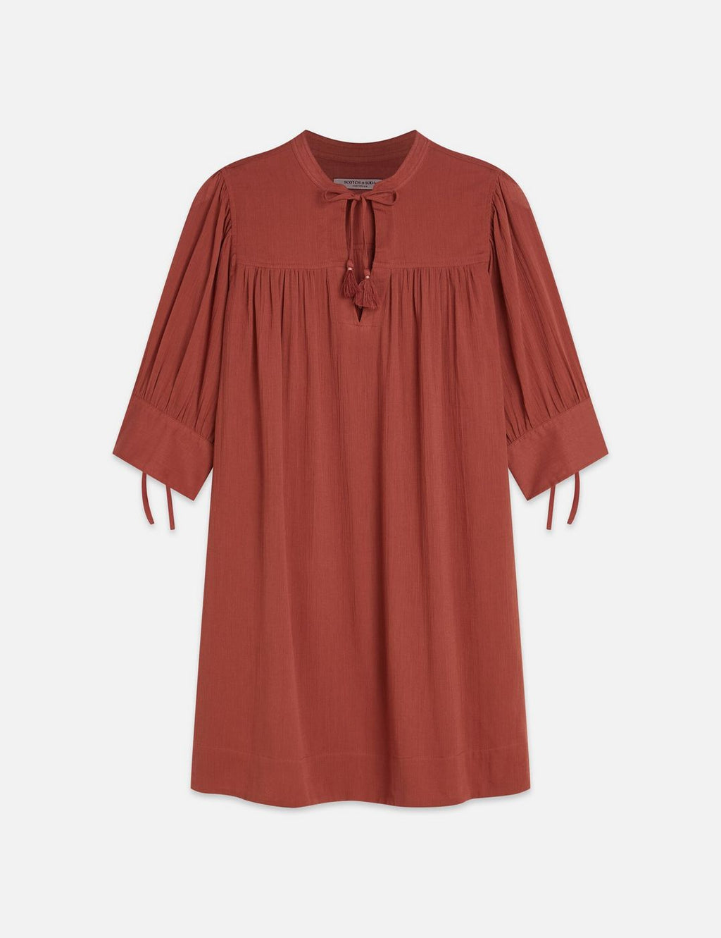 Mini Gathered Sleeve Dress - Burnt Henna
