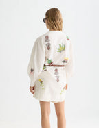 Embroidered Short Bib Dress - Eggnog