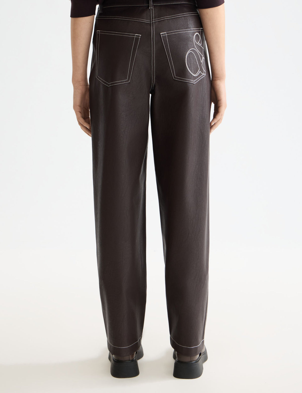 High-Waist-Kunstlederhose Aurora mit Geradem Bein - Chocolate Plum