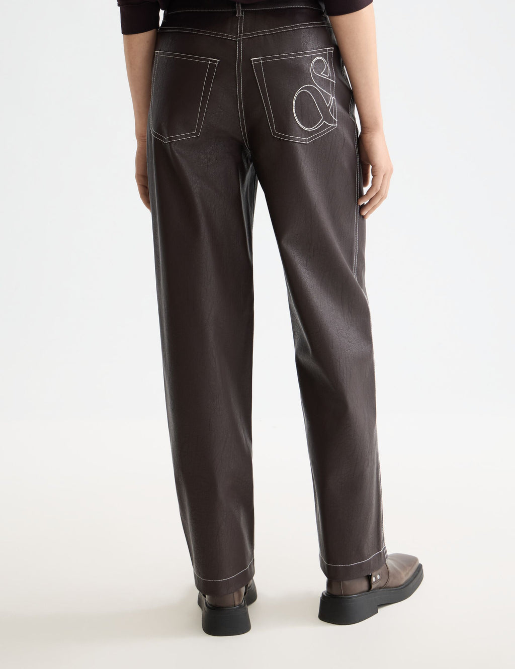 High-Waist-Kunstlederhose Aurora mit Geradem Bein - Chocolate Plum