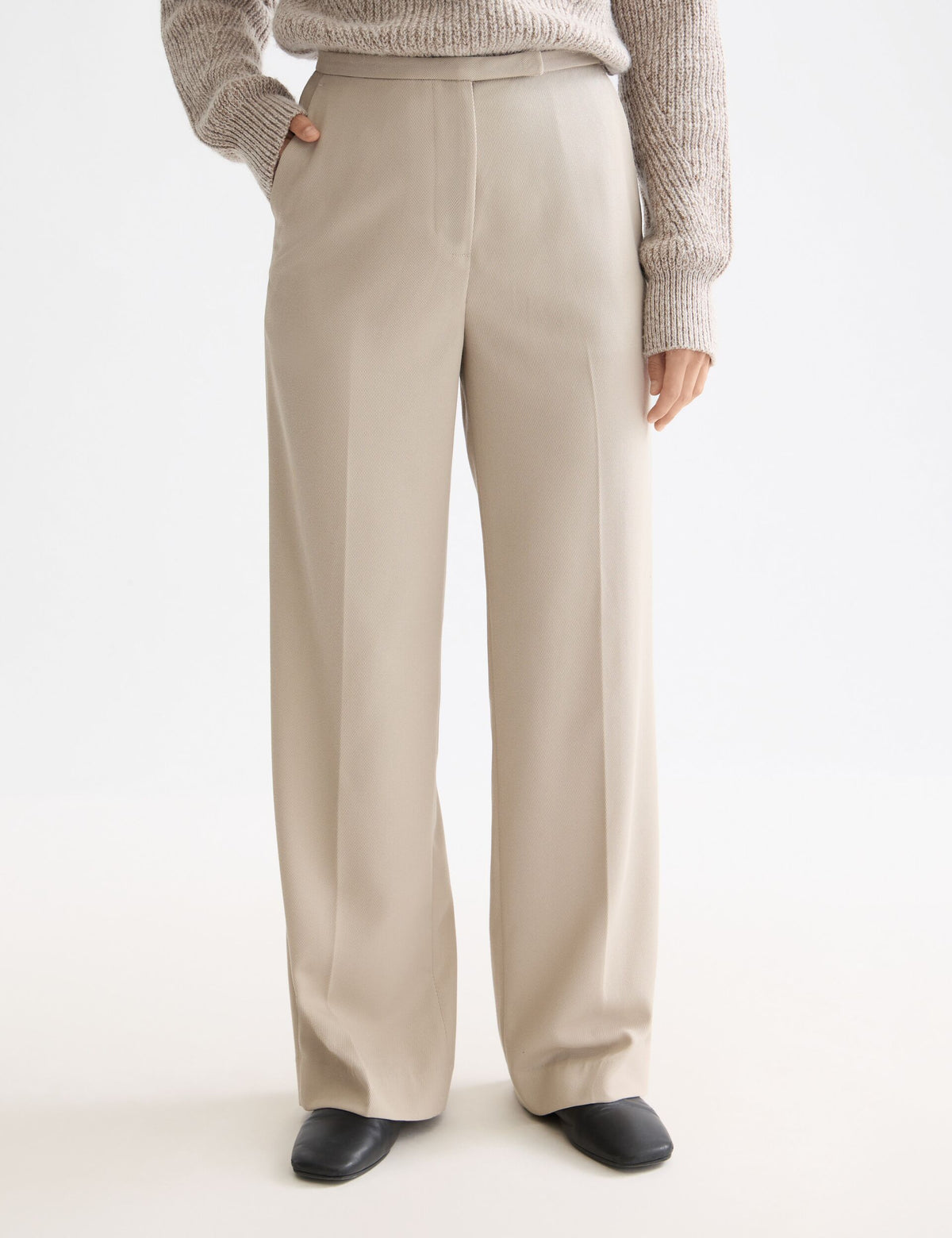 Edie - Gabardine-Hose mit Hohem Bund und Weitem Bein - Plaza Taupe
