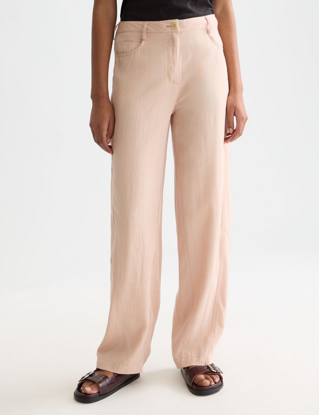 Lotus - Twill High Rise Barrel Leg Pants - Rose Dust