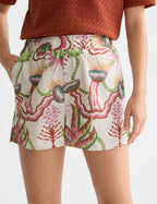 Short Cotton-Linen Elastic Waist - Desert Floral Canyon Clay