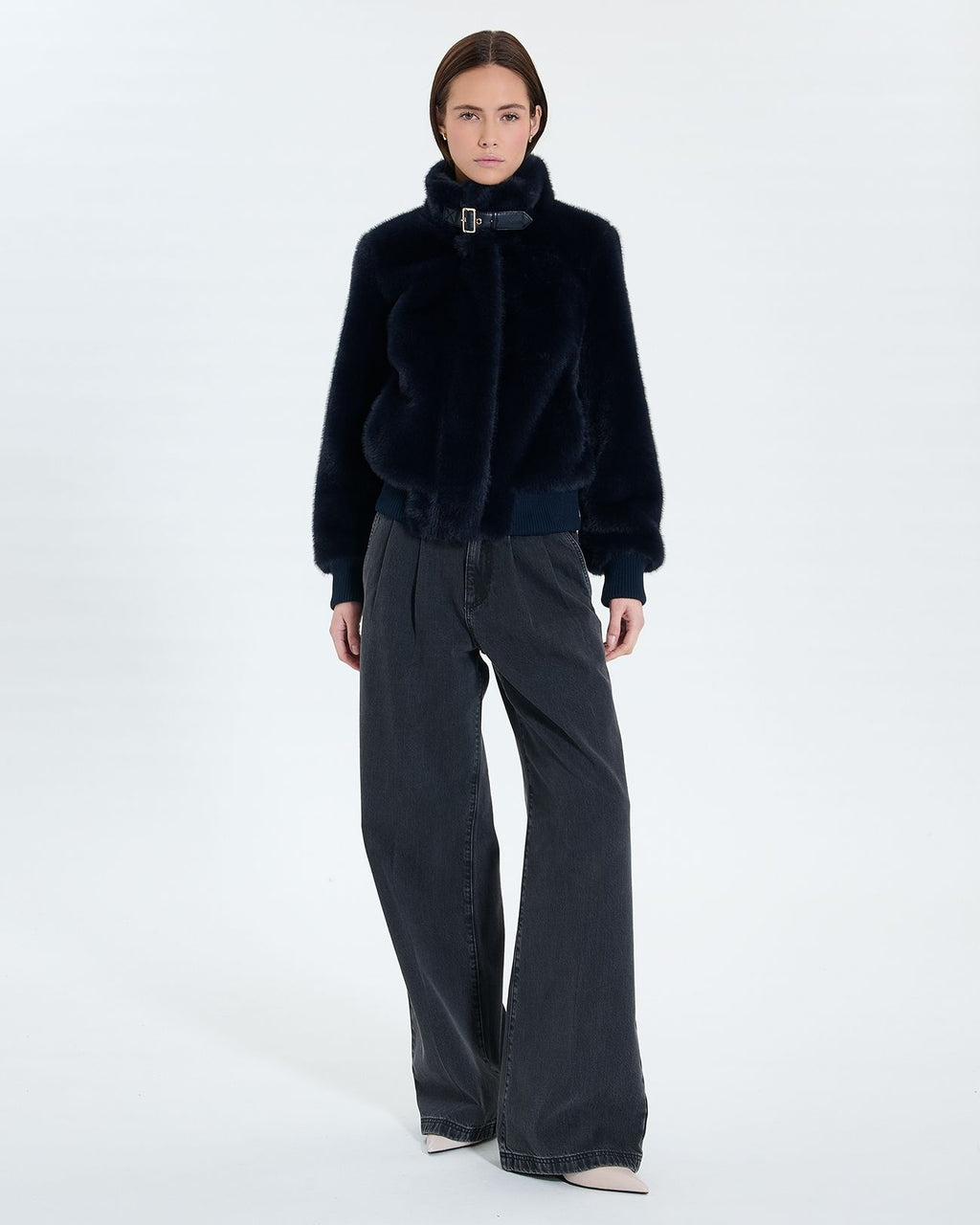 Short navy faux fur jacket_2