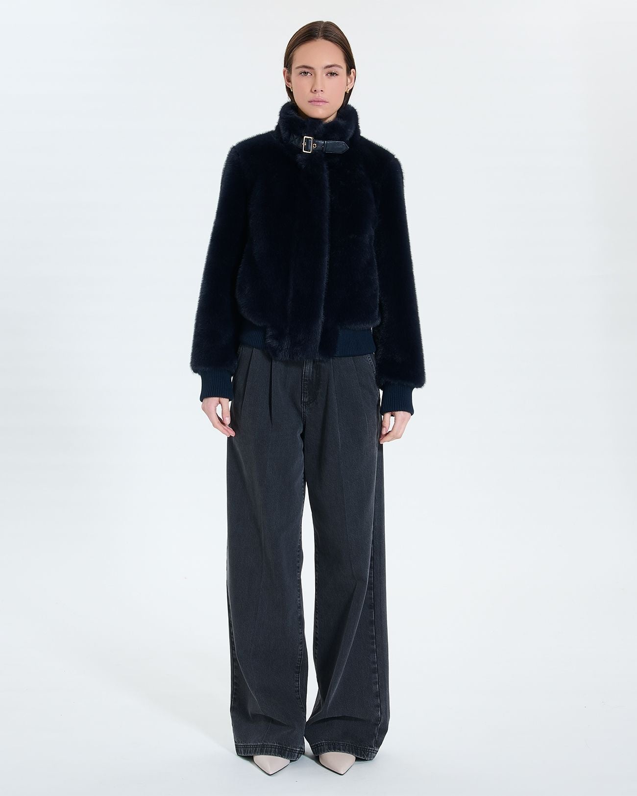 Short navy faux fur jacket_4