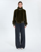 Veste courte en fausse fourrure kaki_5