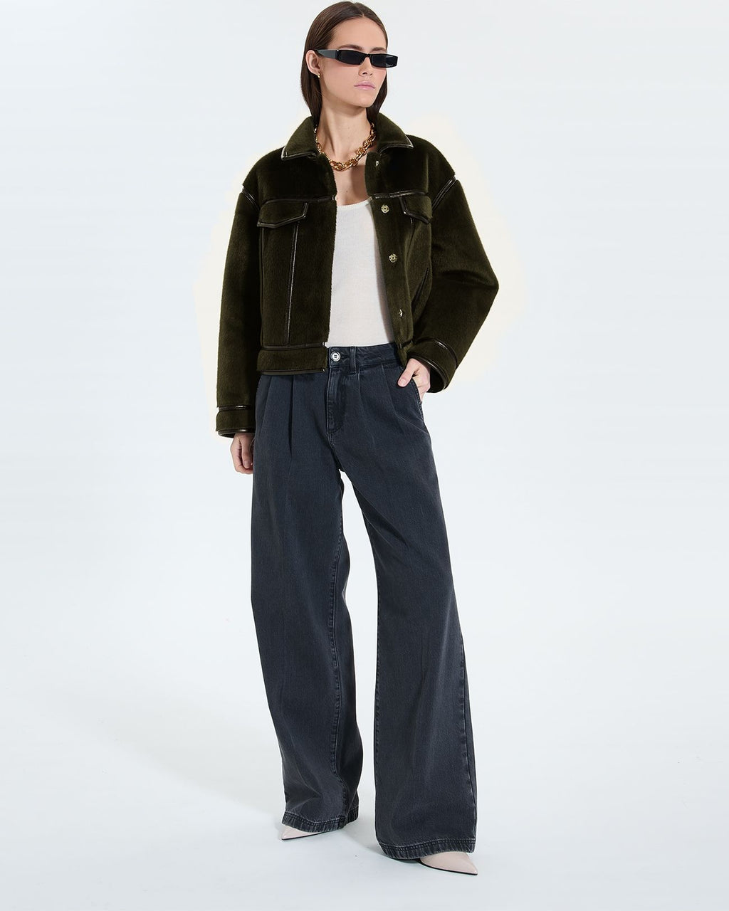Short khaki faux fur jacket_2
