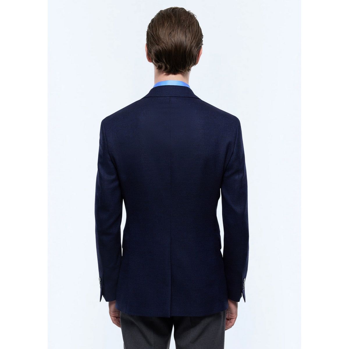 Giacca In Lana Natté - Blu Marino