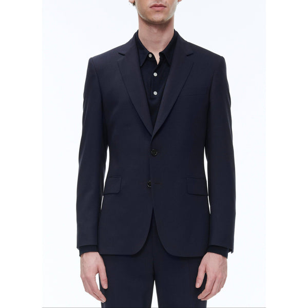 Navy Blue Wool Canvas Suit Jacket - Carbon - Men