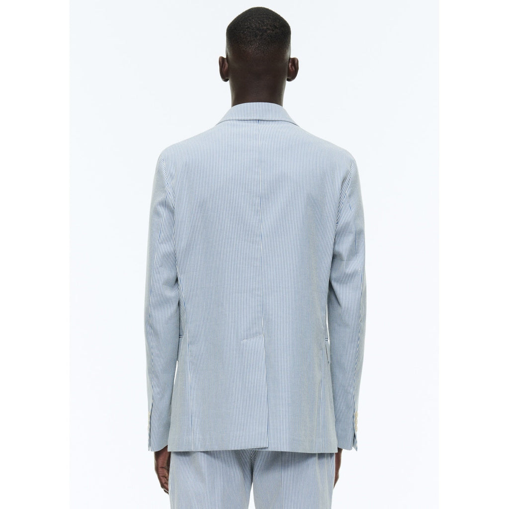 Fursac - Chaqueta Recta de Algodón a Rayas - Rayas Blancas y Azul Cielo