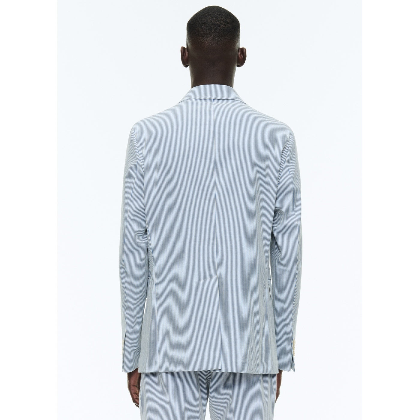 Fursac - Chaqueta Recta de Algodón a Rayas - Rayas Blancas y Azul Cielo