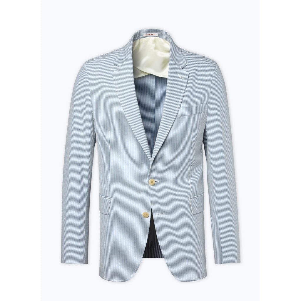Fursac - Chaqueta Recta de Algodón a Rayas - Rayas Blancas y Azul Cielo