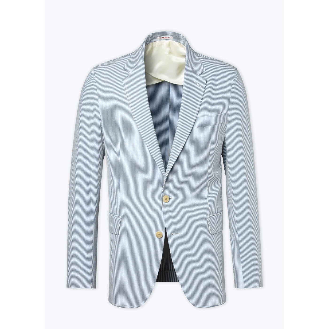 Fursac - Chaqueta Recta de Algodón a Rayas - Rayas Blancas y Azul Cielo