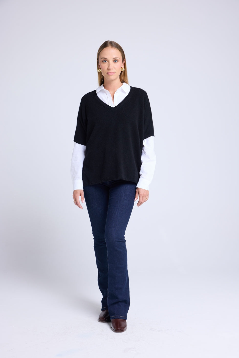 Maglione oversize smanicato con scollo a V Vanina - Nero - Donna