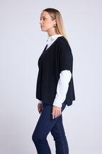 Maglione oversize smanicato con scollo a V Vanina - Nero - Donna