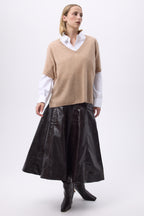 Oversize Strik med V-hals Uden Ærmer Vanina - Cremebeige - Dame