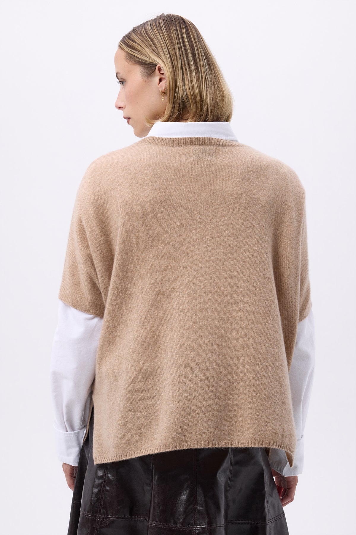 Oversize Strik med V-hals Uden Ærmer Vanina - Cremebeige - Dame