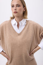 Oversize Strik med V-hals Uden Ærmer Vanina - Cremebeige - Dame