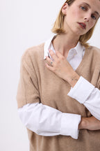 Oversize Strik med V-hals Uden Ærmer Vanina - Cremebeige - Dame