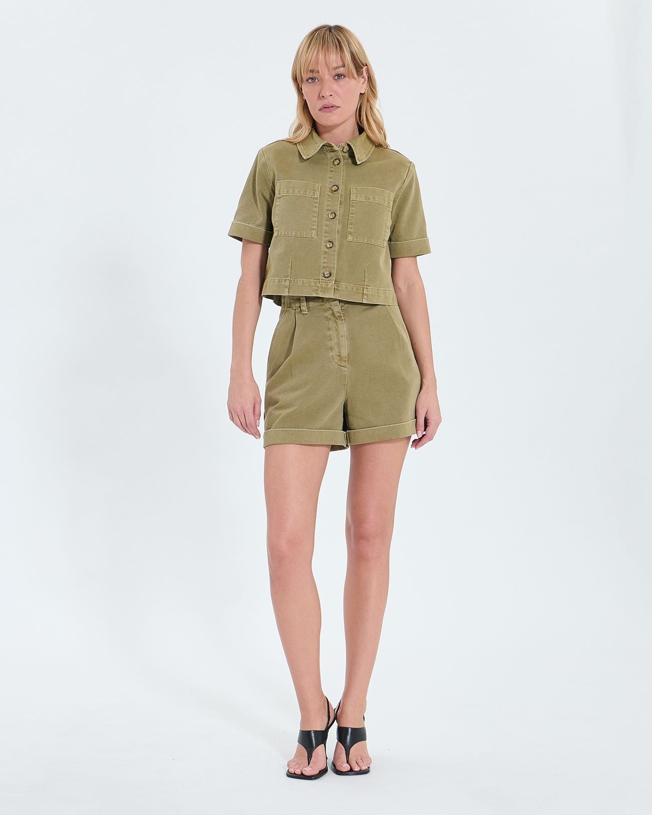 Chemise droite en jean kaki_1