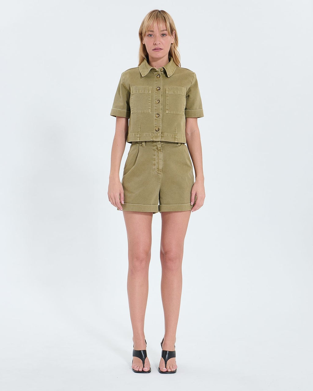 Chemise droite en jean kaki_3