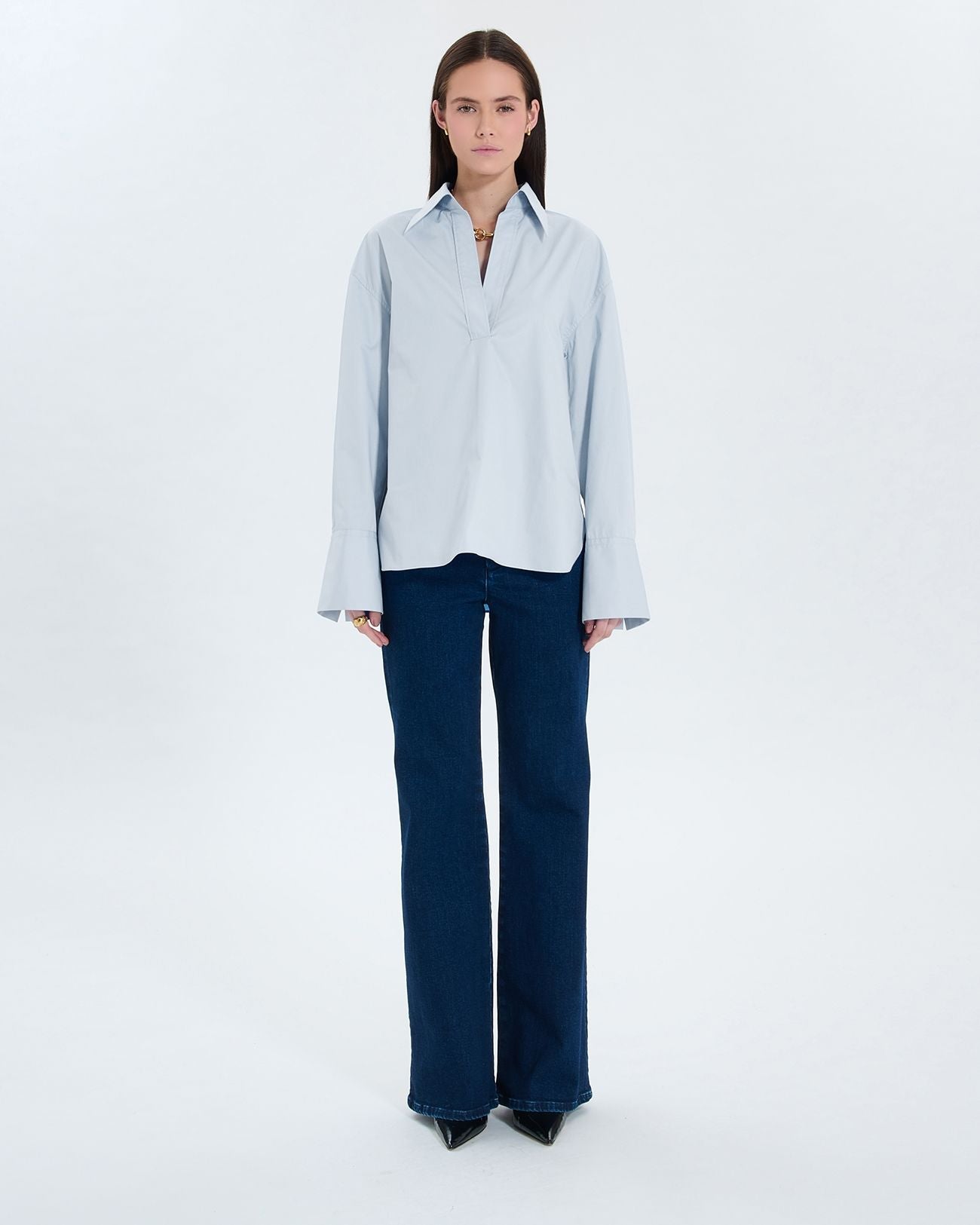 Chemise en popeline bleu ciel_4