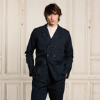 Double-Breasted Cotton Work Jacket Navy