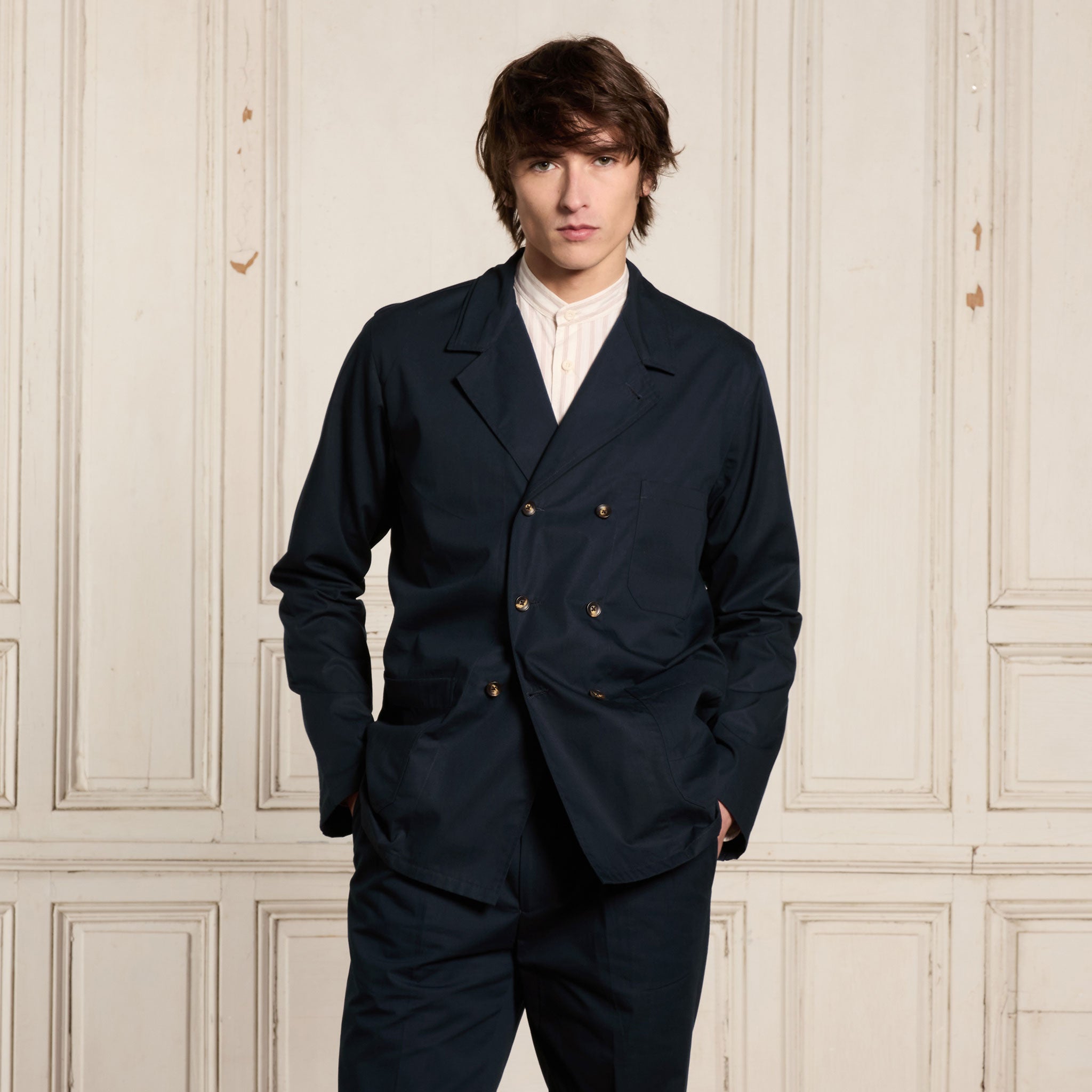 Double-Breasted Cotton Work Jacket Navy